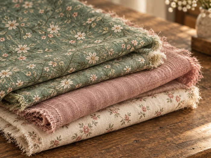 Folded sage, rose and cream fabrics